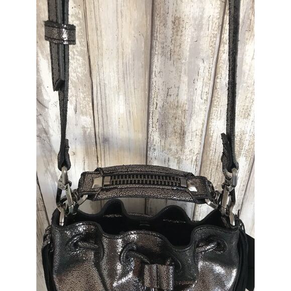 BRIAN ATWOOD Pippa Drawstring Small Metallic Gray Pewter Leather Bucket Bag NWT - Picture 5 of 12